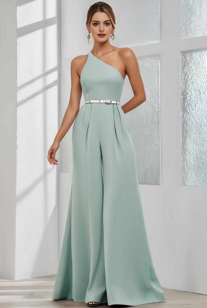 flowy chiffon one shoulder with three straps bridesmaid dress 126818