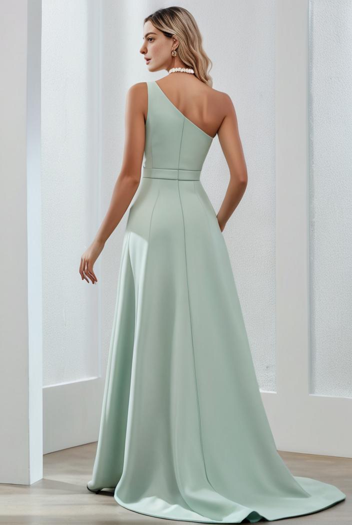flowy chiffon one shoulder with three straps bridesmaid dress 126821