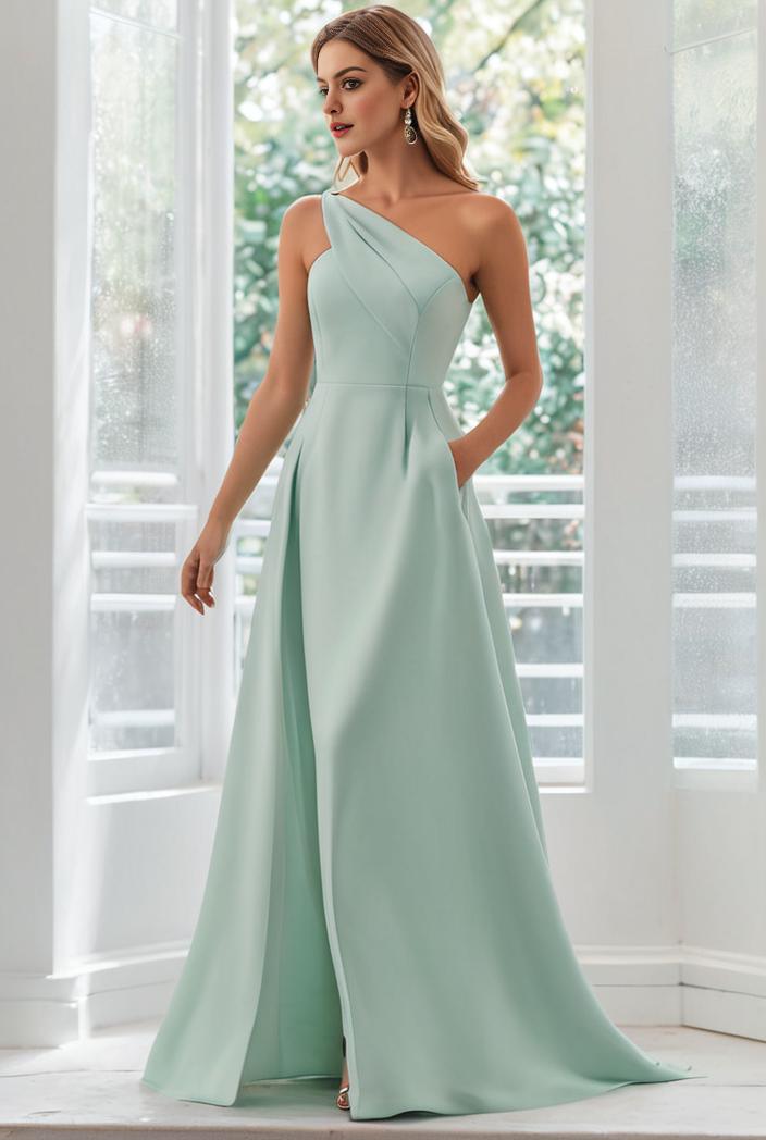 flowy chiffon one shoulder with three straps bridesmaid dress 126824