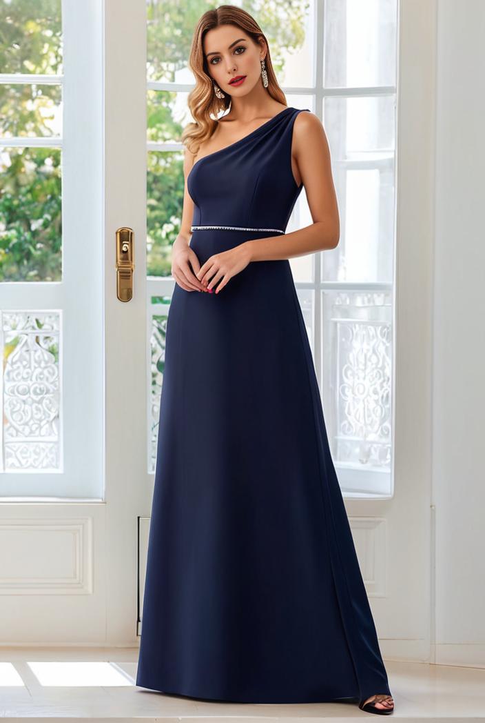 flowy chiffon one shoulder with three straps bridesmaid dress 126827