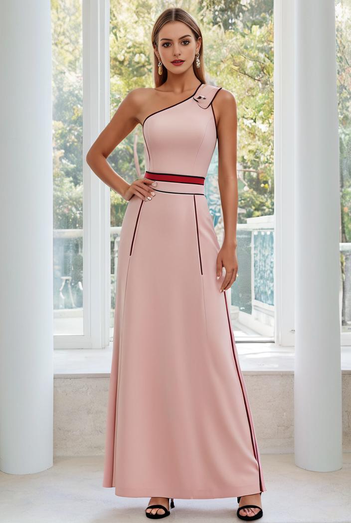 flowy chiffon one shoulder with three straps bridesmaid dress 126838