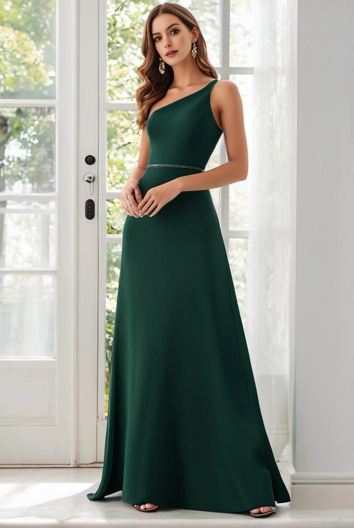 flowy chiffon one shoulder with three straps bridesmaid dress 126855