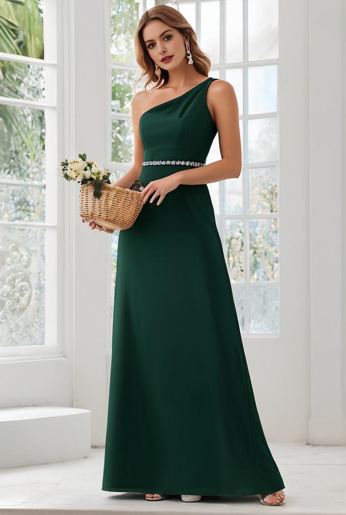 flowy chiffon one shoulder with three straps bridesmaid dress 126856
