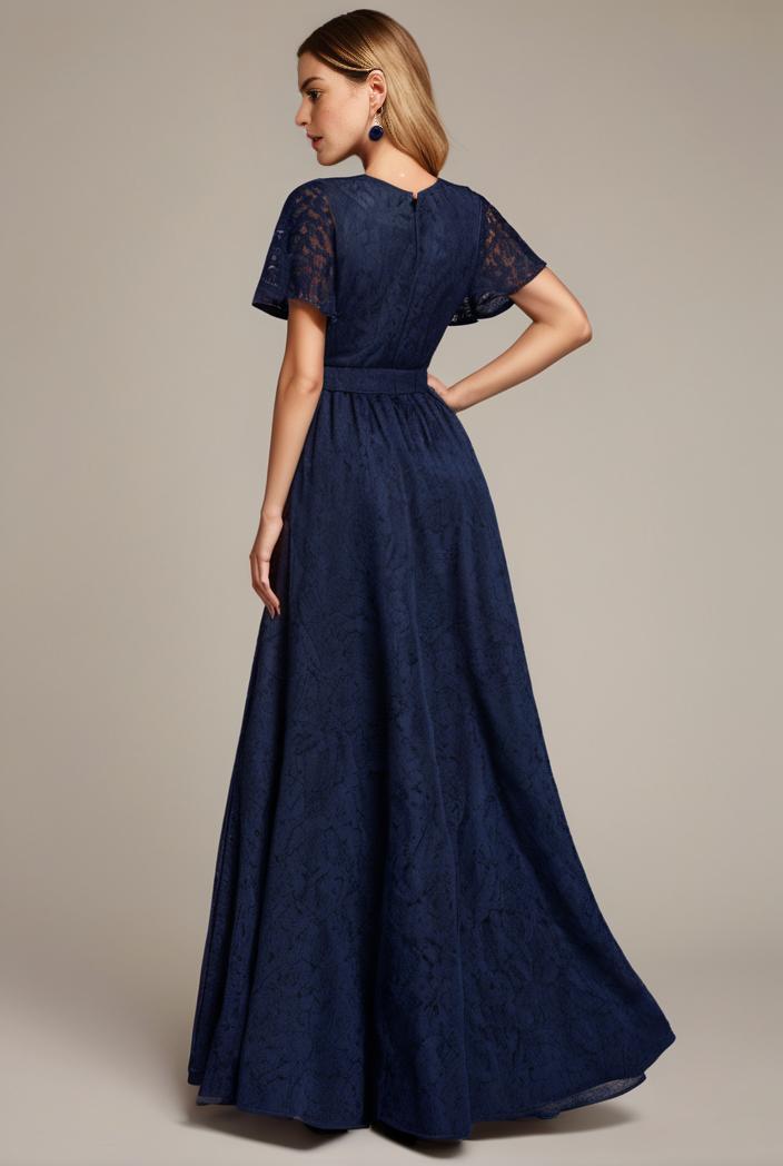 glitter high low front side slit ruffled v neck evening dress 126947
