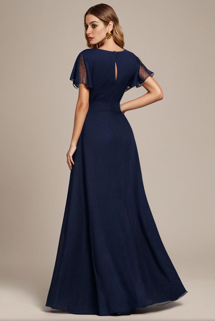 glitter high low front side slit ruffled v neck evening dress 126952