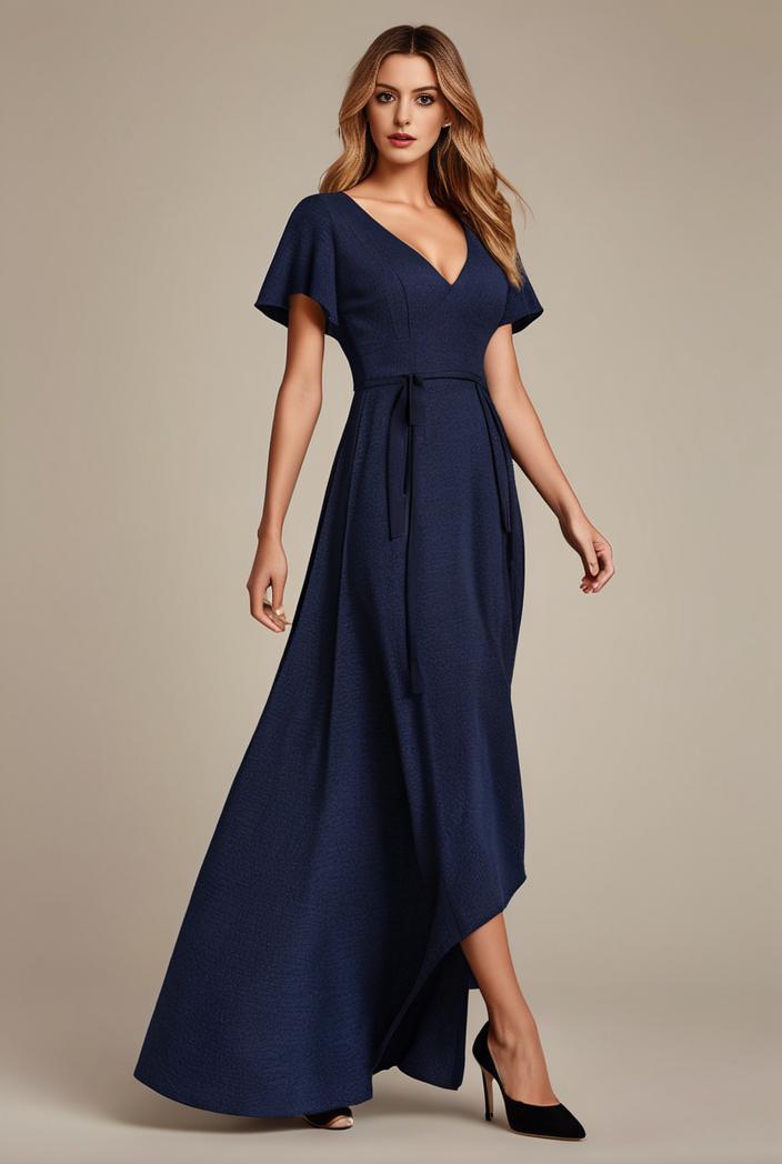 glitter high low front side slit ruffled v neck evening dress 126979