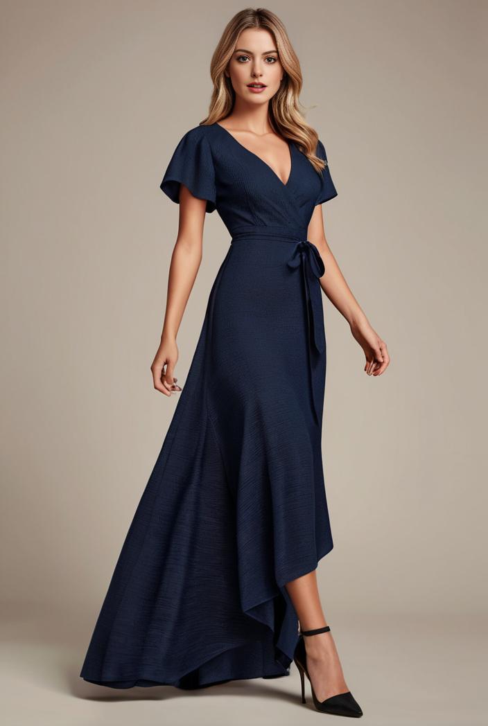 glitter high low front side slit ruffled v neck evening dress 126981