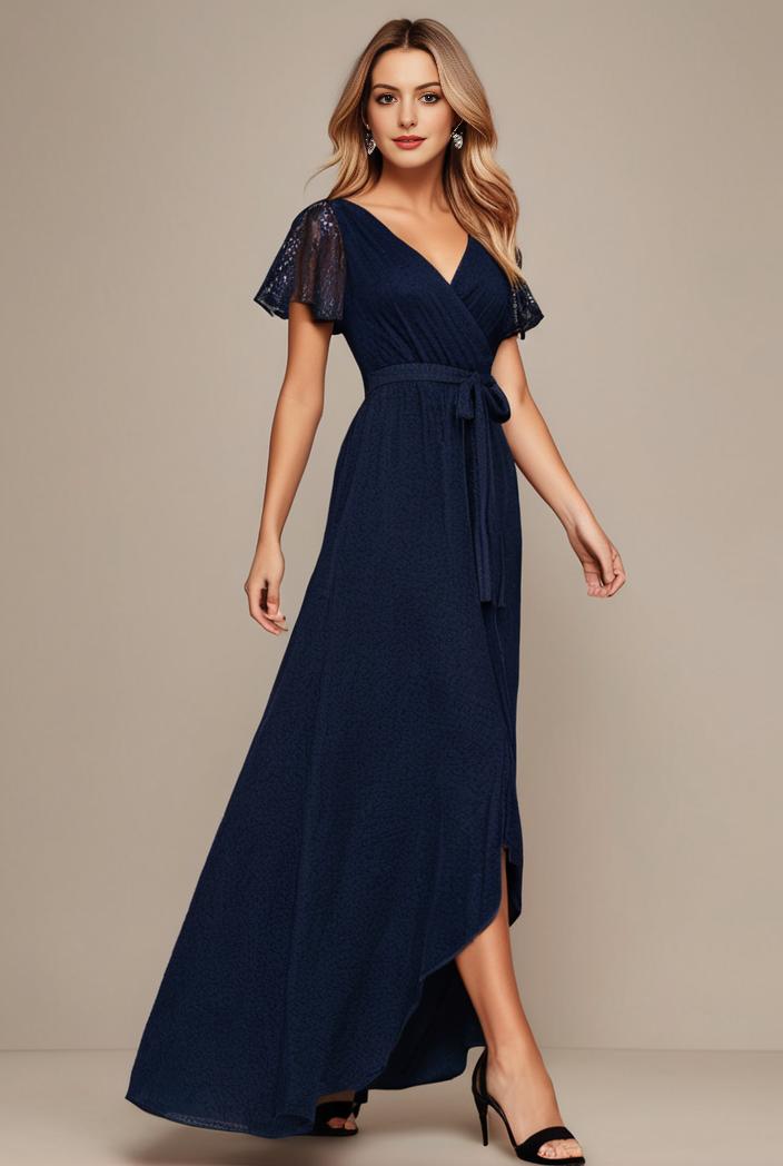 glitter high low front side slit ruffled v neck evening dress 126984