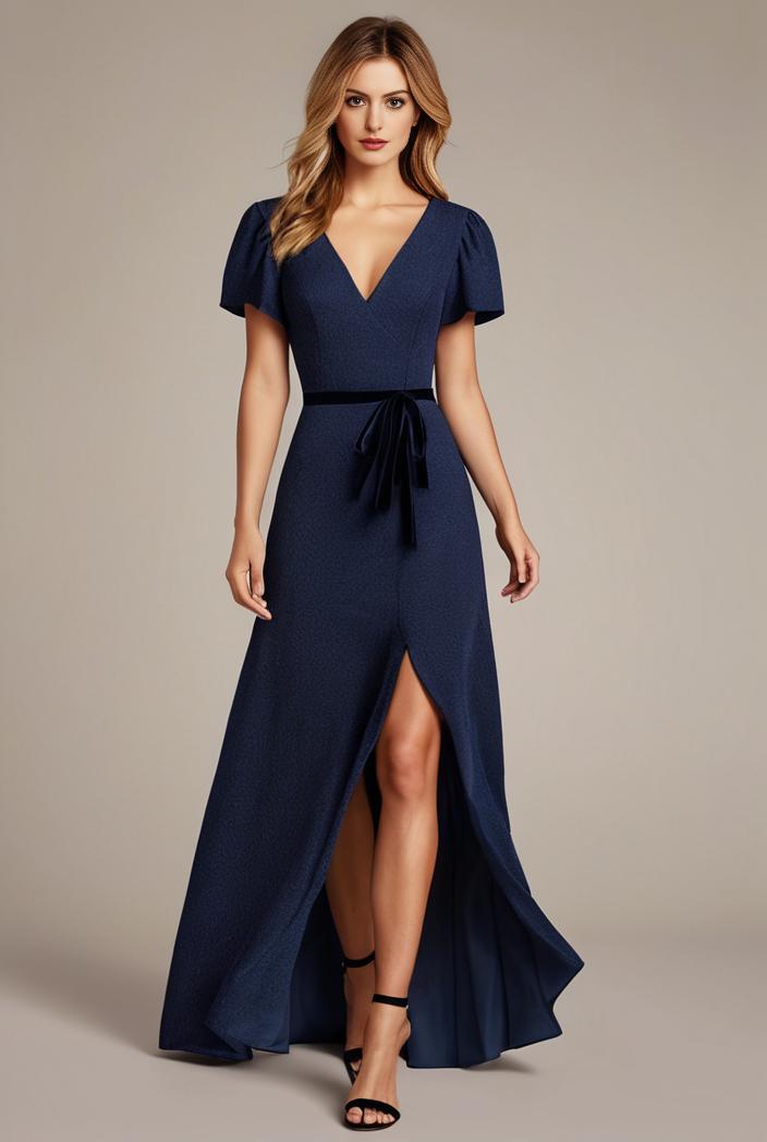 glitter high low front side slit ruffled v neck evening dress 126987