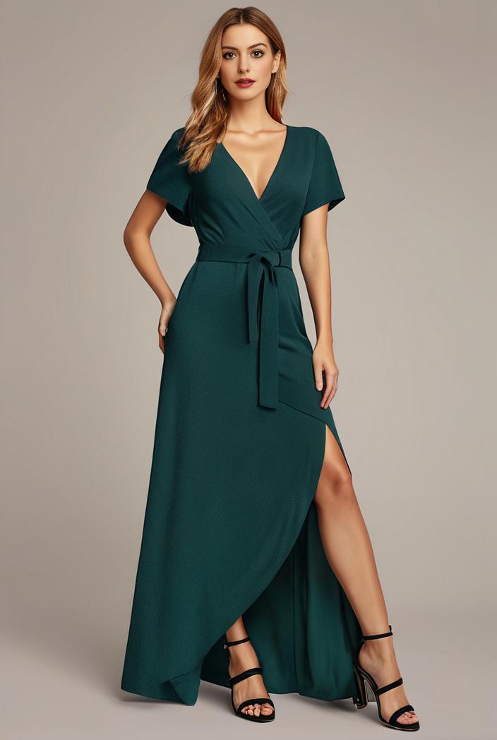 glitter high low front side slit ruffled v neck evening dress 127003