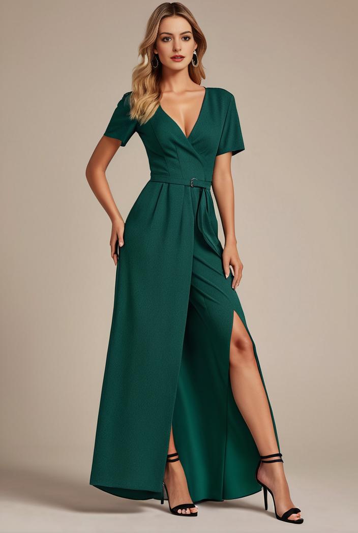 glitter high low front side slit ruffled v neck evening dress 127006