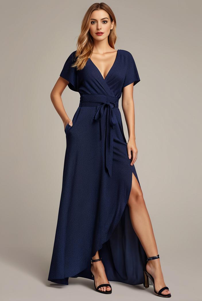 glitter high low front side slit ruffled v neck evening dress 127011