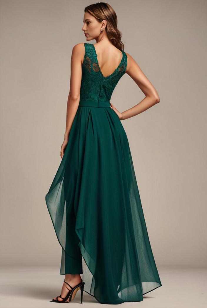sequin bodice tulle high low evening dress with ribbon waist 107449