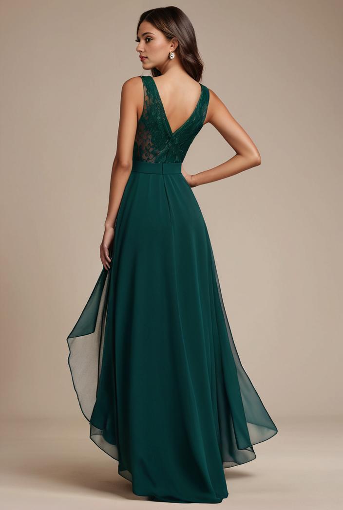 sequin bodice tulle high low evening dress with ribbon waist 107453