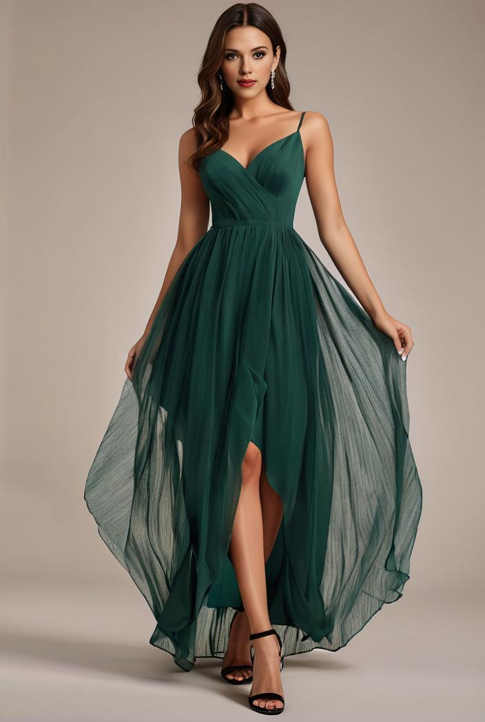 sequin bodice tulle high low evening dress with ribbon waist 107455