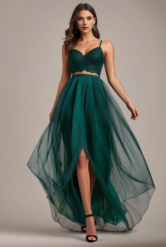 sequin bodice tulle high low evening dress with ribbon waist 107458