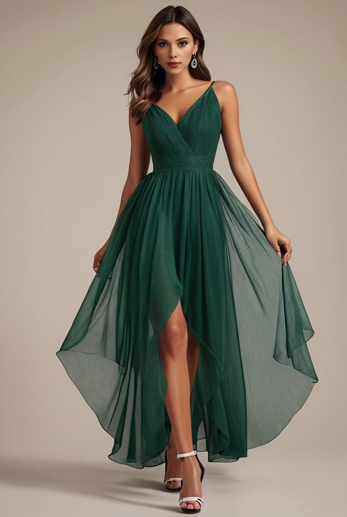 sequin bodice tulle high low evening dress with ribbon waist 107462