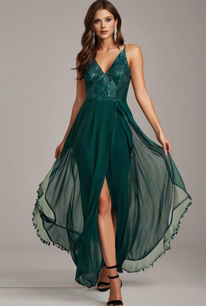 sequin bodice tulle high low evening dress with ribbon waist 107461