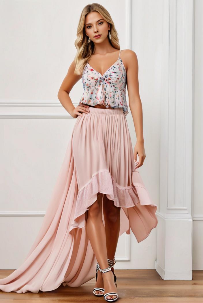 sequin bodice tulle high low evening dress with ribbon waist 107464