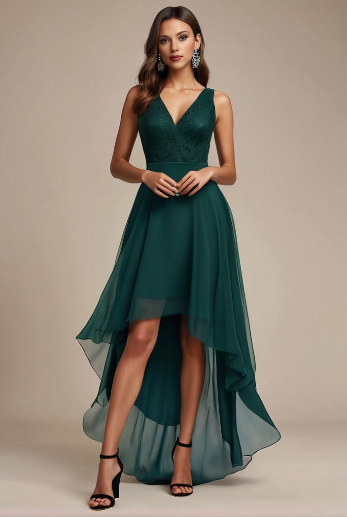 sequin bodice tulle high low evening dress with ribbon waist 107475