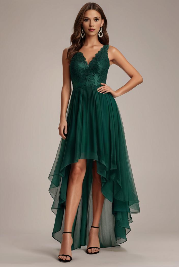 sequin bodice tulle high low evening dress with ribbon waist 107488