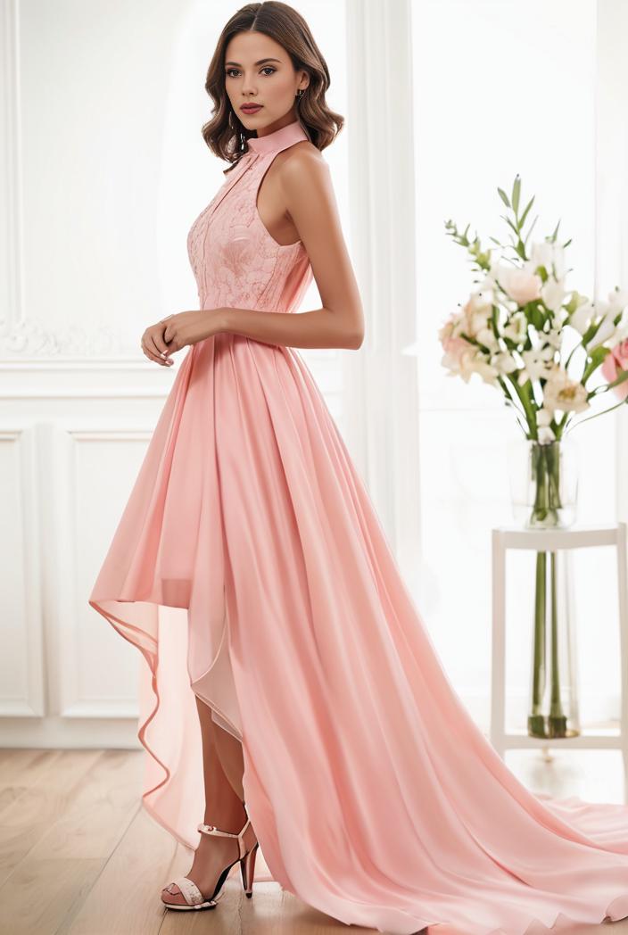 sequin bodice tulle high low evening dress with ribbon waist 107508