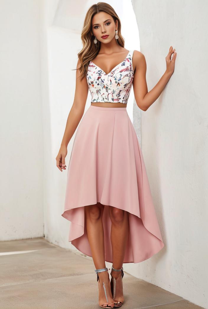sequin bodice tulle high low evening dress with ribbon waist 107516