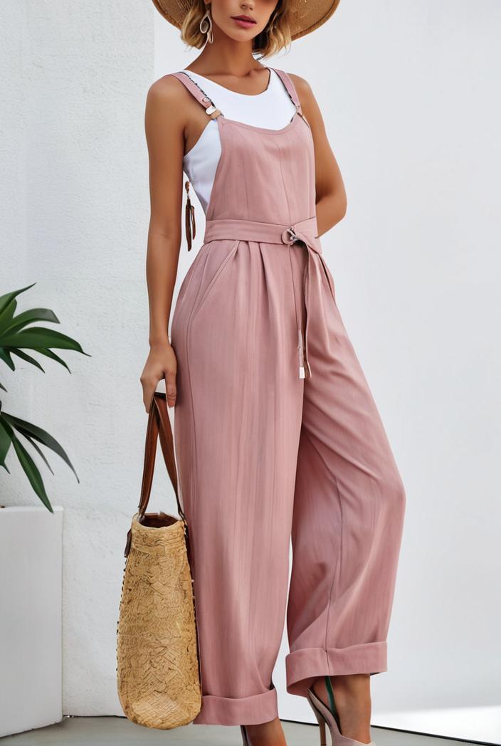 boho sleeveless long jumpsuit with pockets women s casual baggy overall 135991