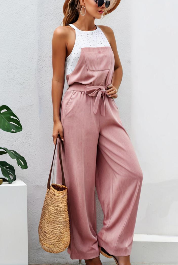boho sleeveless long jumpsuit with pockets women s casual baggy overall 135994
