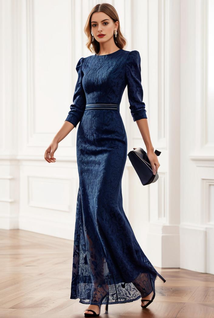 3 4 sleeve bodycon plunging back sequin evening dress 140546