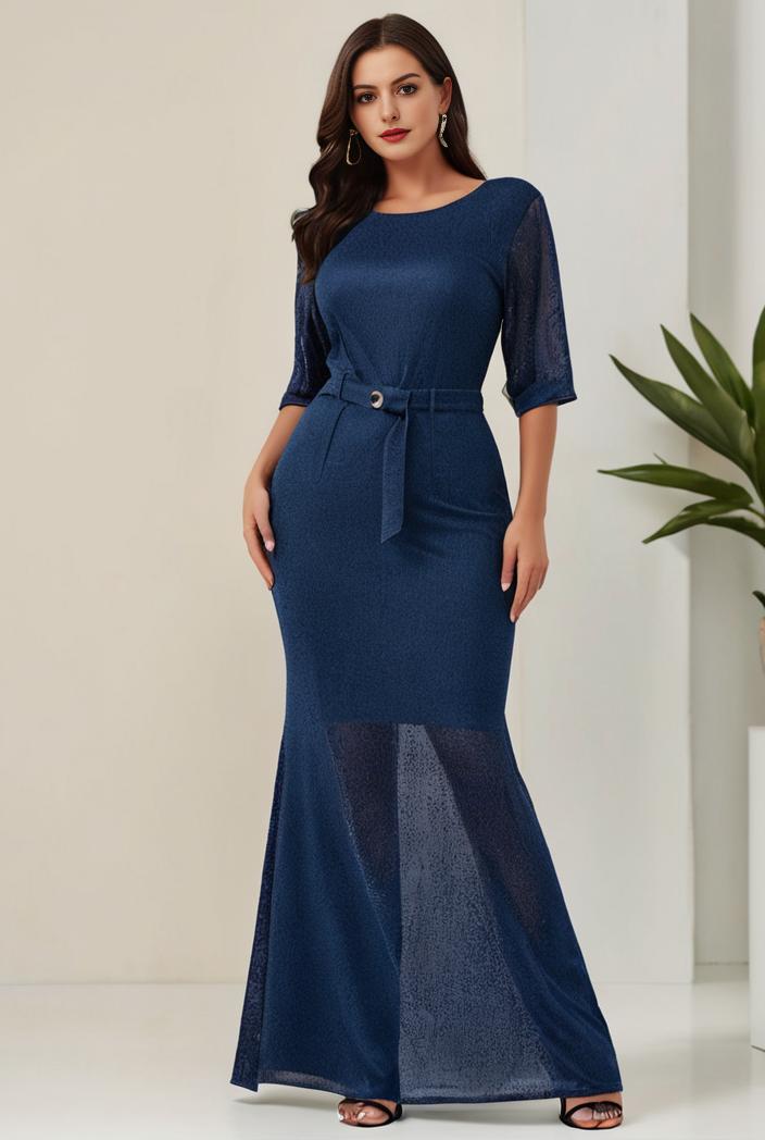 3 4 sleeve bodycon plunging back sequin evening dress 140555