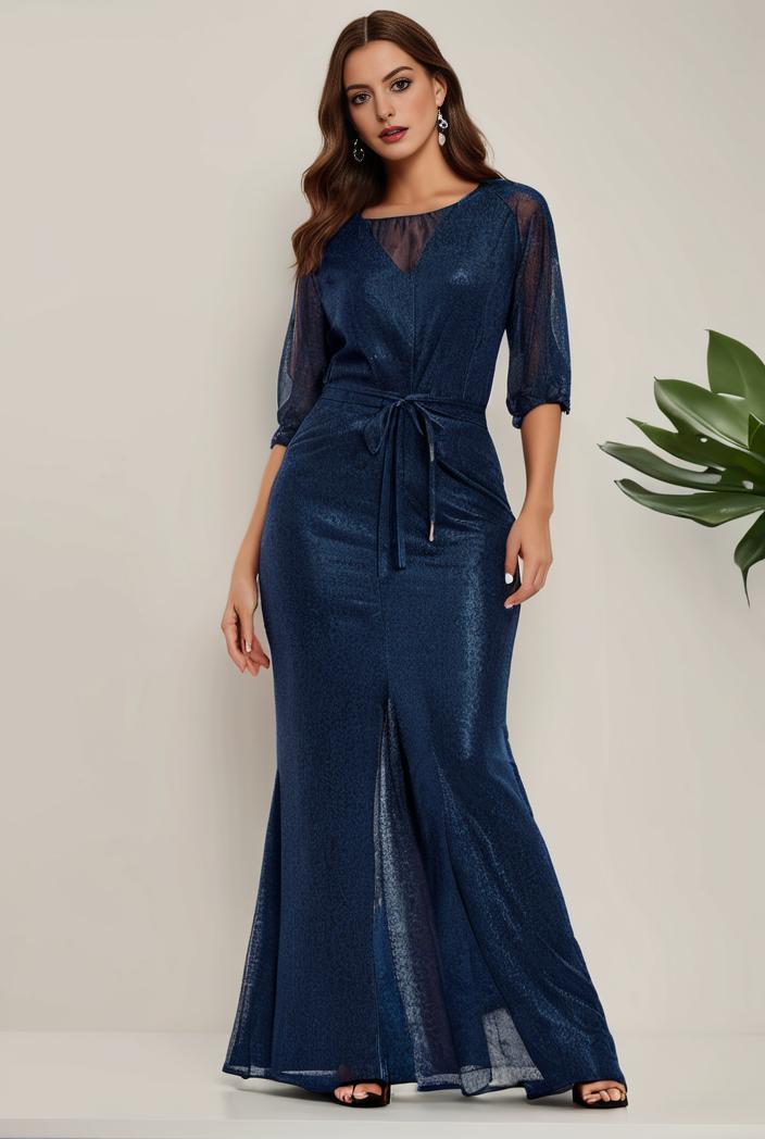 3 4 sleeve bodycon plunging back sequin evening dress 140560