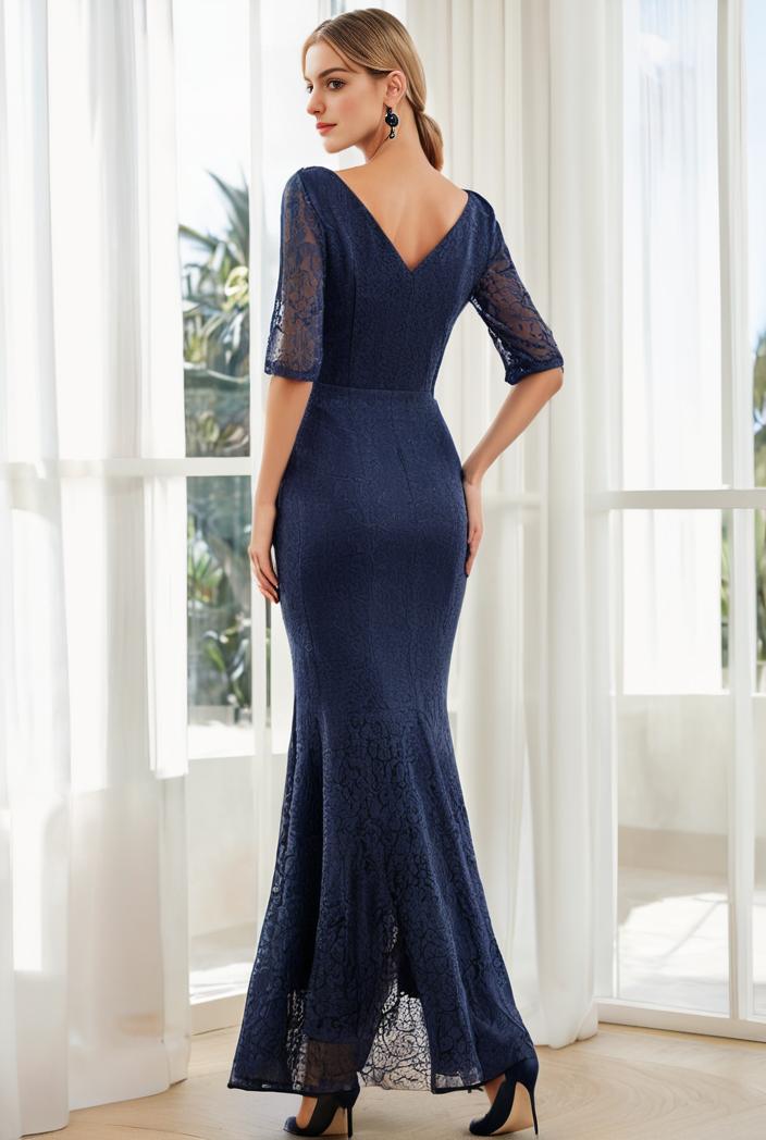 3 4 sleeve bodycon plunging back sequin evening dress 140561