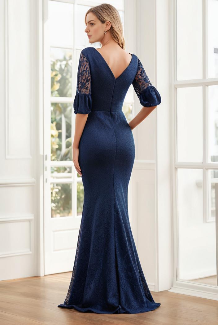 3 4 sleeve bodycon plunging back sequin evening dress 140567