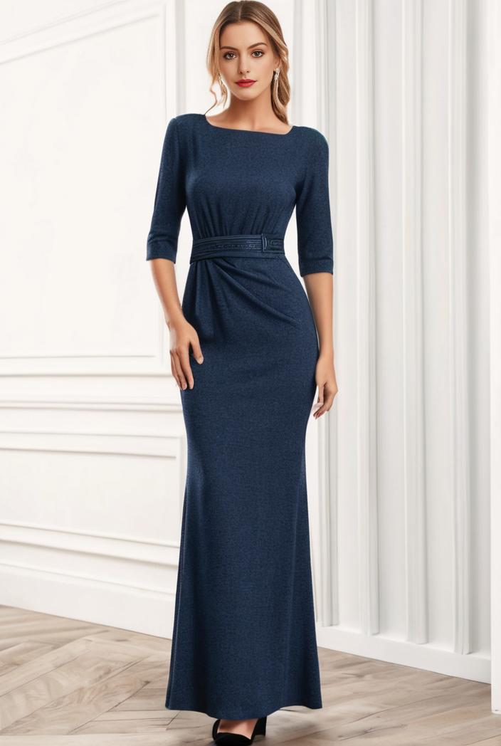 3 4 sleeve bodycon plunging back sequin evening dress 140571