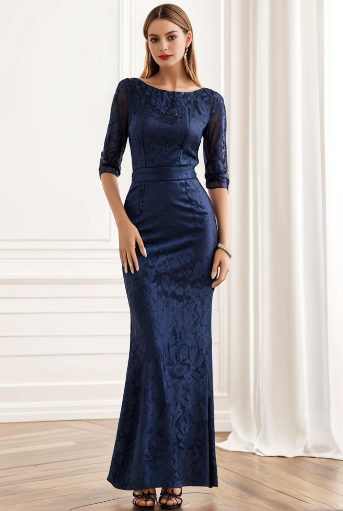 3 4 sleeve bodycon plunging back sequin evening dress 140573