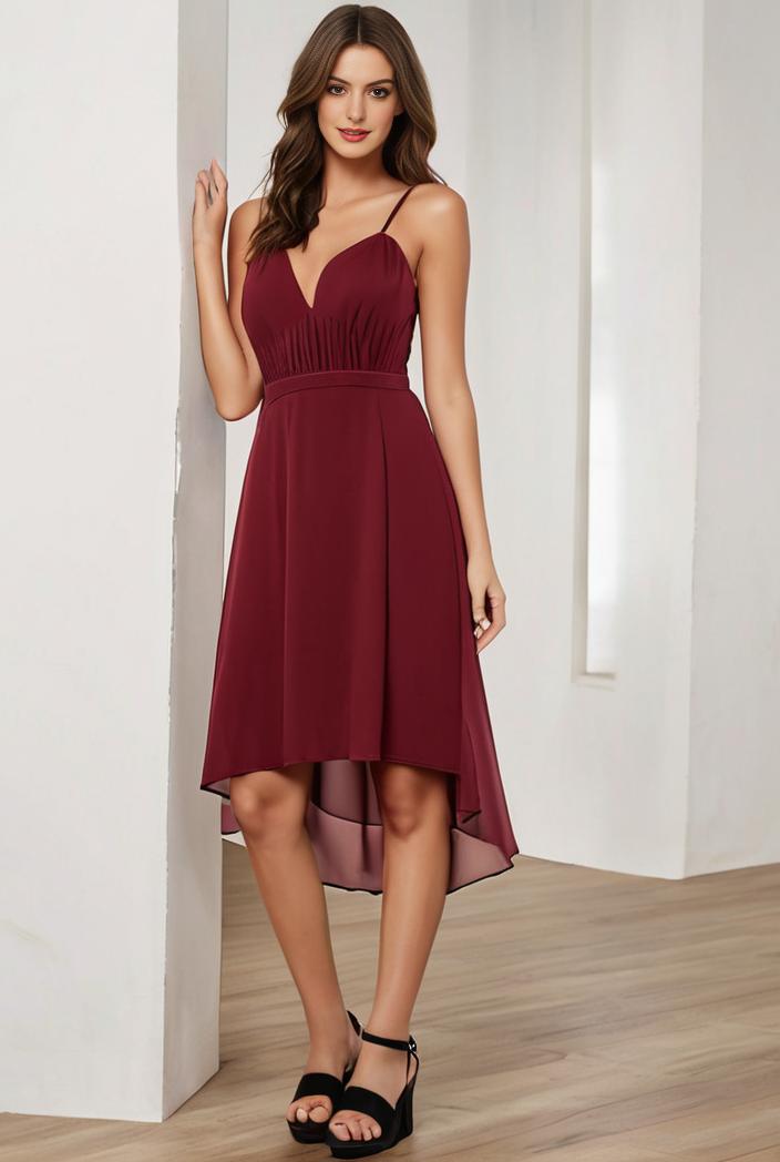 deep v neck lace chiffon bridesmaid dress with asymmetrical hem 101692