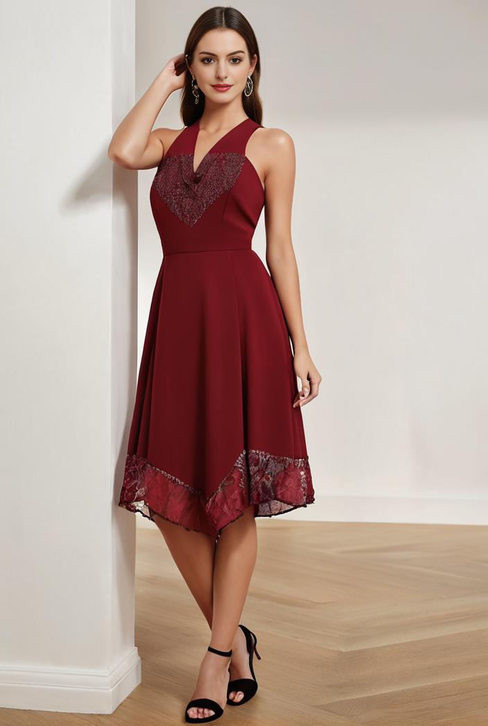 deep v neck lace chiffon bridesmaid dress with asymmetrical hem 101696