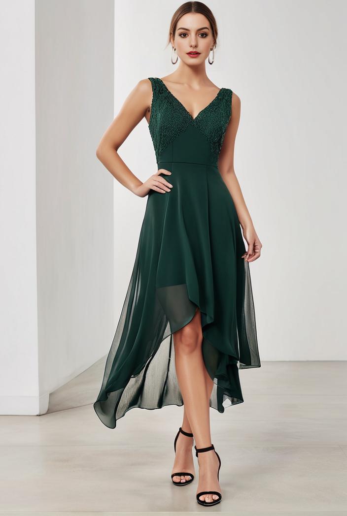 deep v neck lace chiffon bridesmaid dress with asymmetrical hem 101700