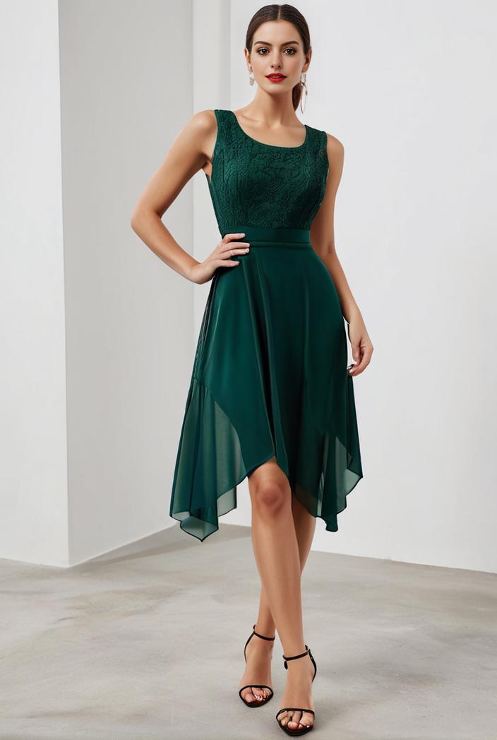 deep v neck lace chiffon bridesmaid dress with asymmetrical hem 101698