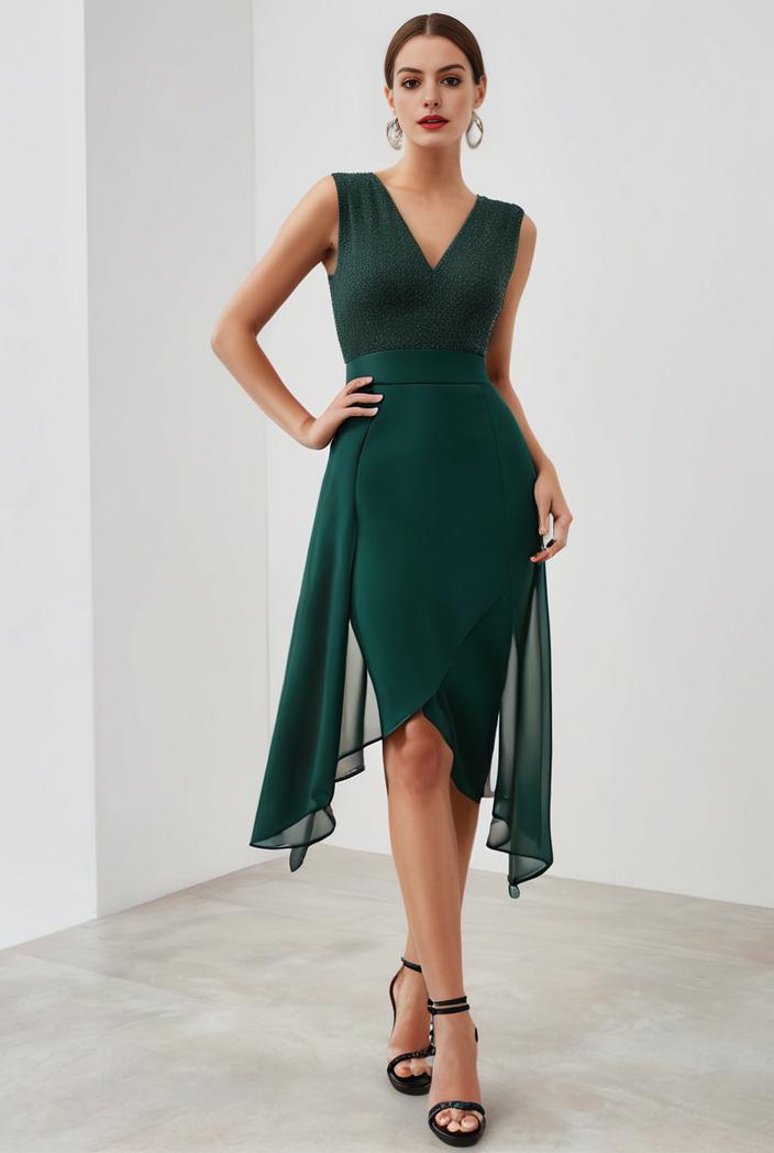 deep v neck lace chiffon bridesmaid dress with asymmetrical hem 101701
