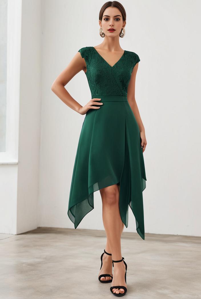 deep v neck lace chiffon bridesmaid dress with asymmetrical hem 101702