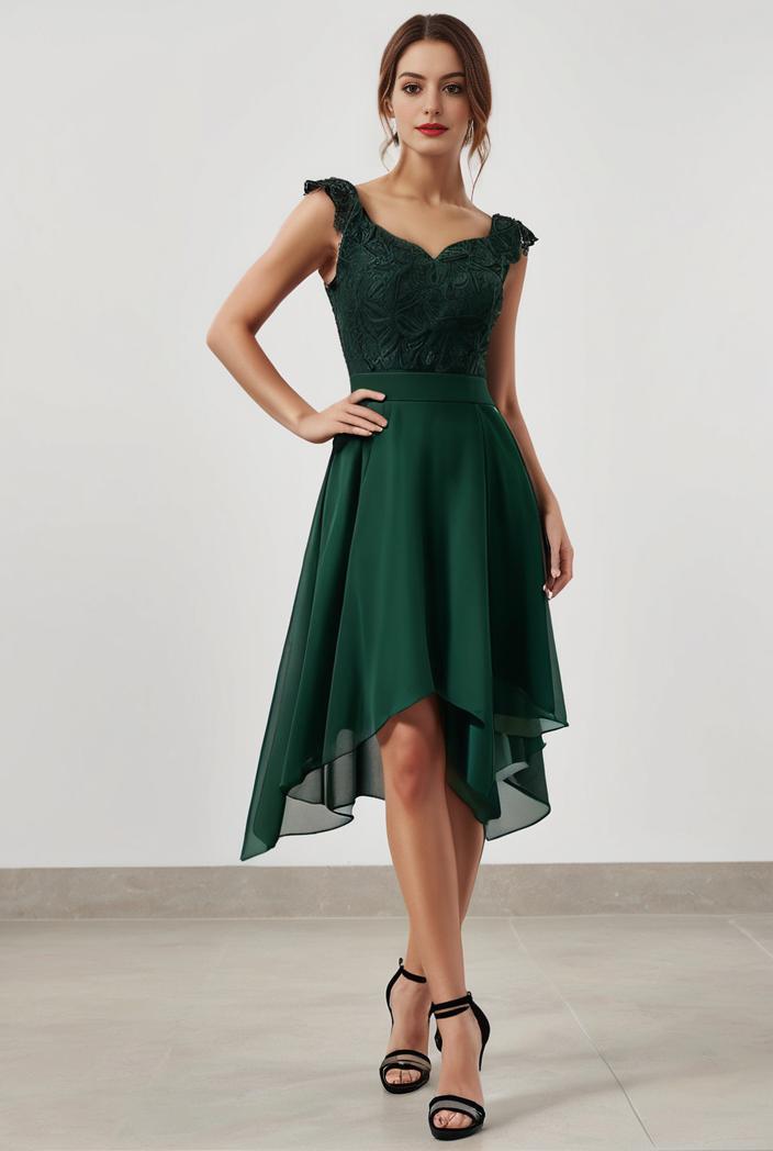 deep v neck lace chiffon bridesmaid dress with asymmetrical hem 101707