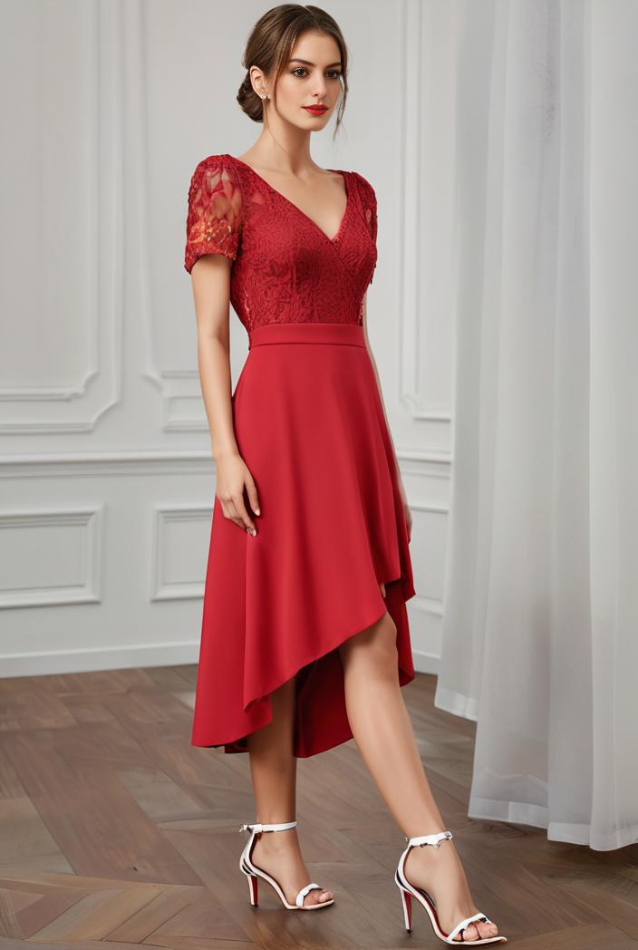 deep v neck lace chiffon bridesmaid dress with asymmetrical hem 101708