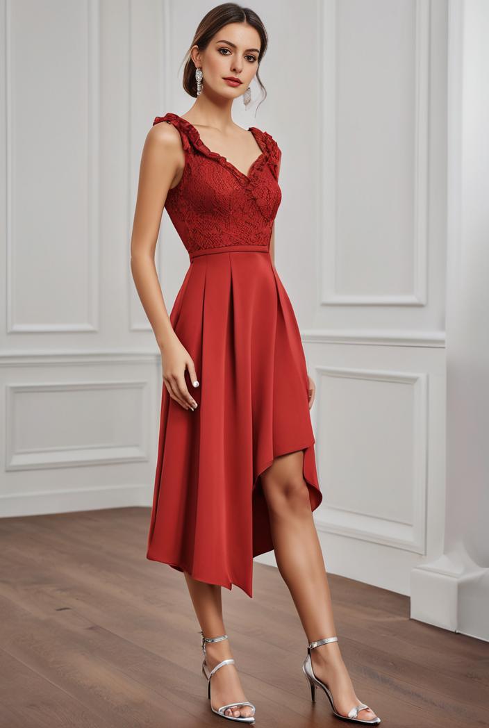 deep v neck lace chiffon bridesmaid dress with asymmetrical hem 101705