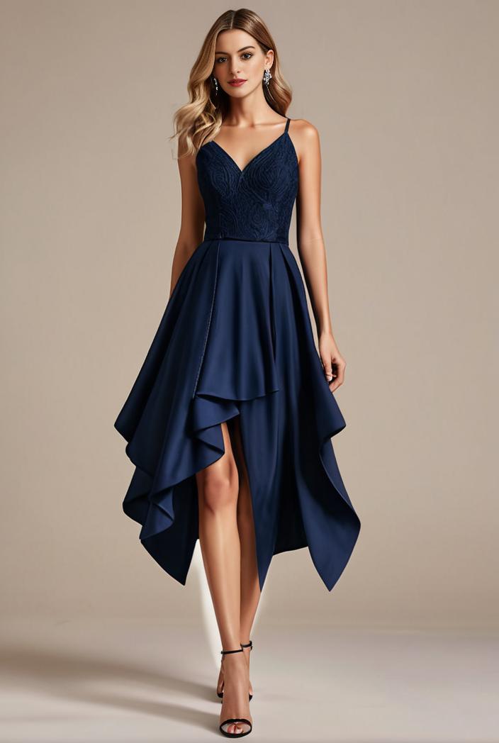 deep v neck lace chiffon bridesmaid dress with asymmetrical hem 101715