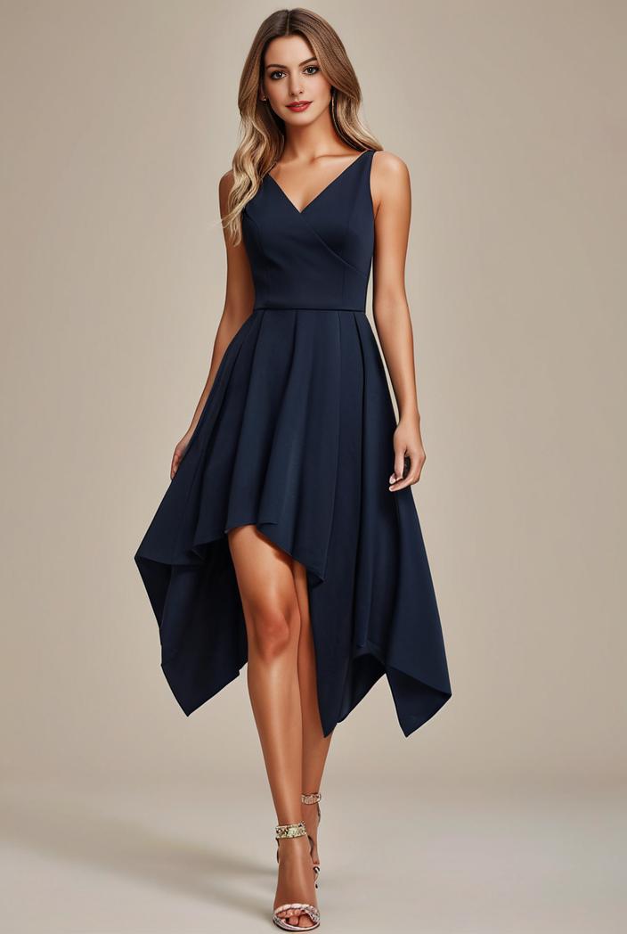 deep v neck lace chiffon bridesmaid dress with asymmetrical hem 101717