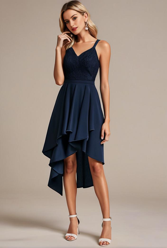 deep v neck lace chiffon bridesmaid dress with asymmetrical hem 101755
