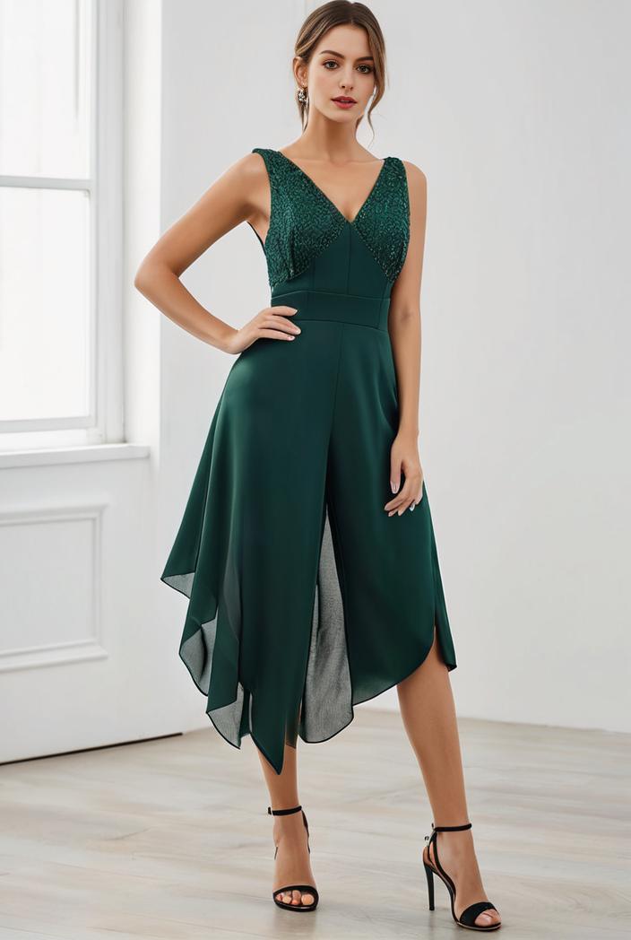 deep v neck lace chiffon bridesmaid dress with asymmetrical hem 101804