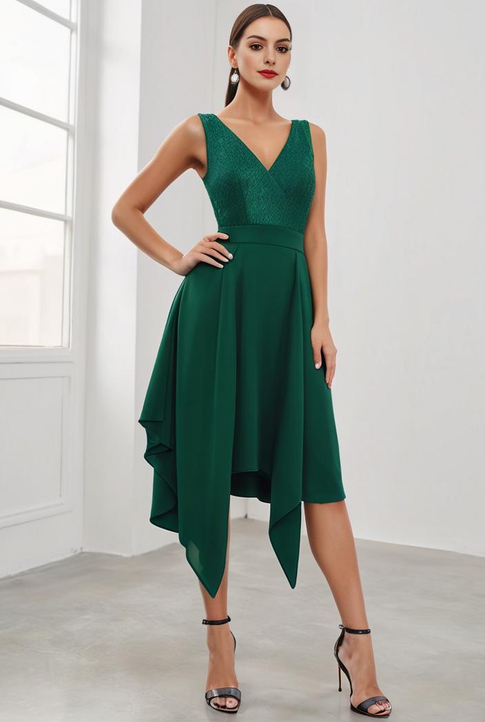 deep v neck lace chiffon bridesmaid dress with asymmetrical hem 101801